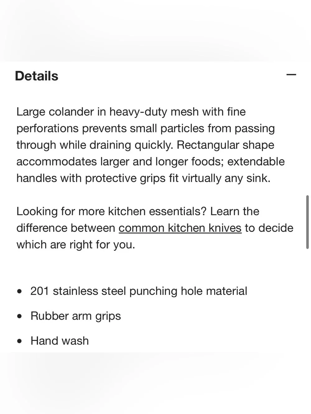 Crate & Barrel Adjustable Over-Sink Colander